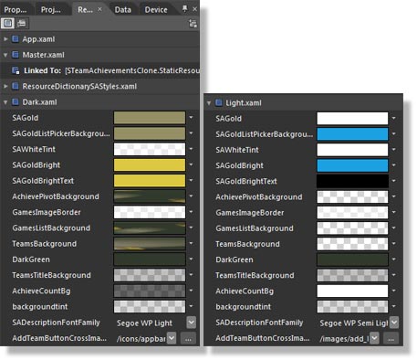 Light and dark theme resources