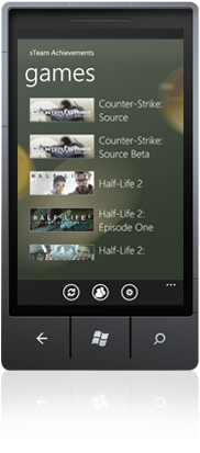 WP7 steam achievements game screen